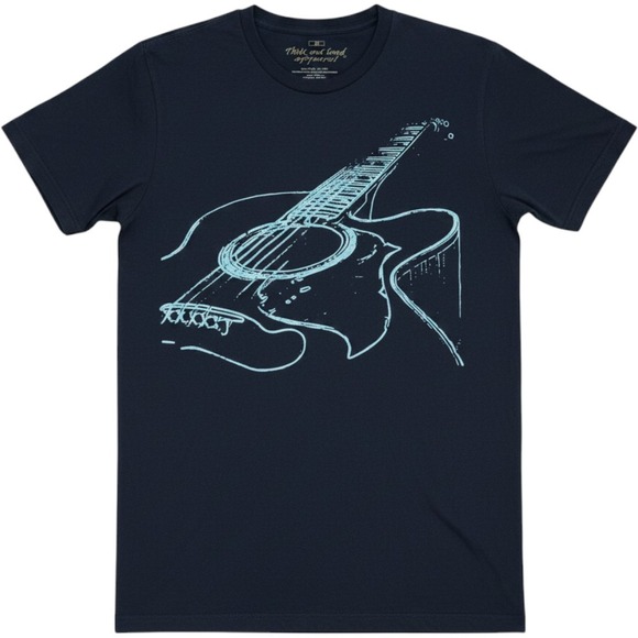 Think Out Loud Apparel Other - Think Out Loud Apparel Vtg Mens Acoustic Guitar Graphic T-Shirt Navy Blue Size M